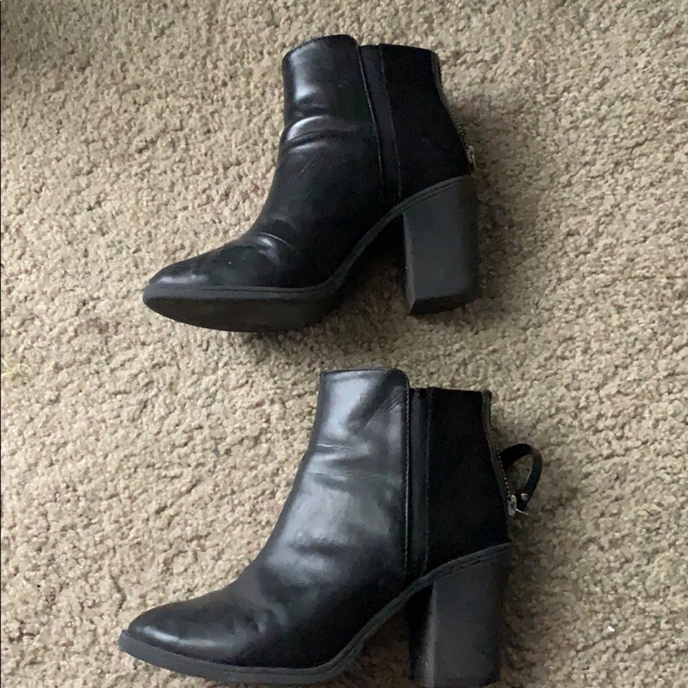 Black faux leather heeled booties